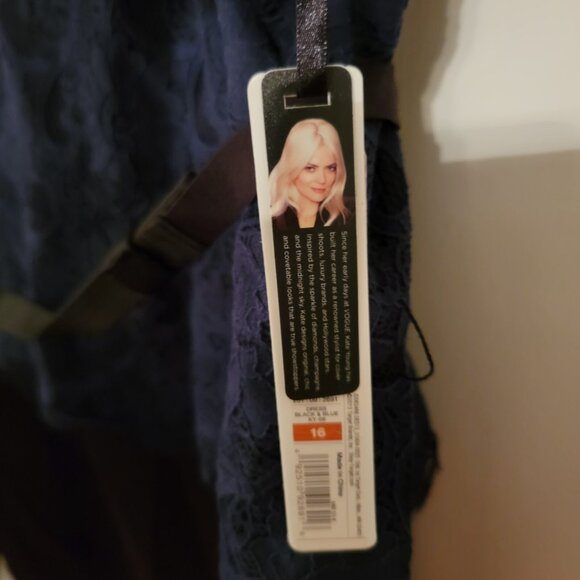 NWT Kate Young Black & Navy Lace Cocktail Peplum Dress Size 16 - Picture 4 of 6